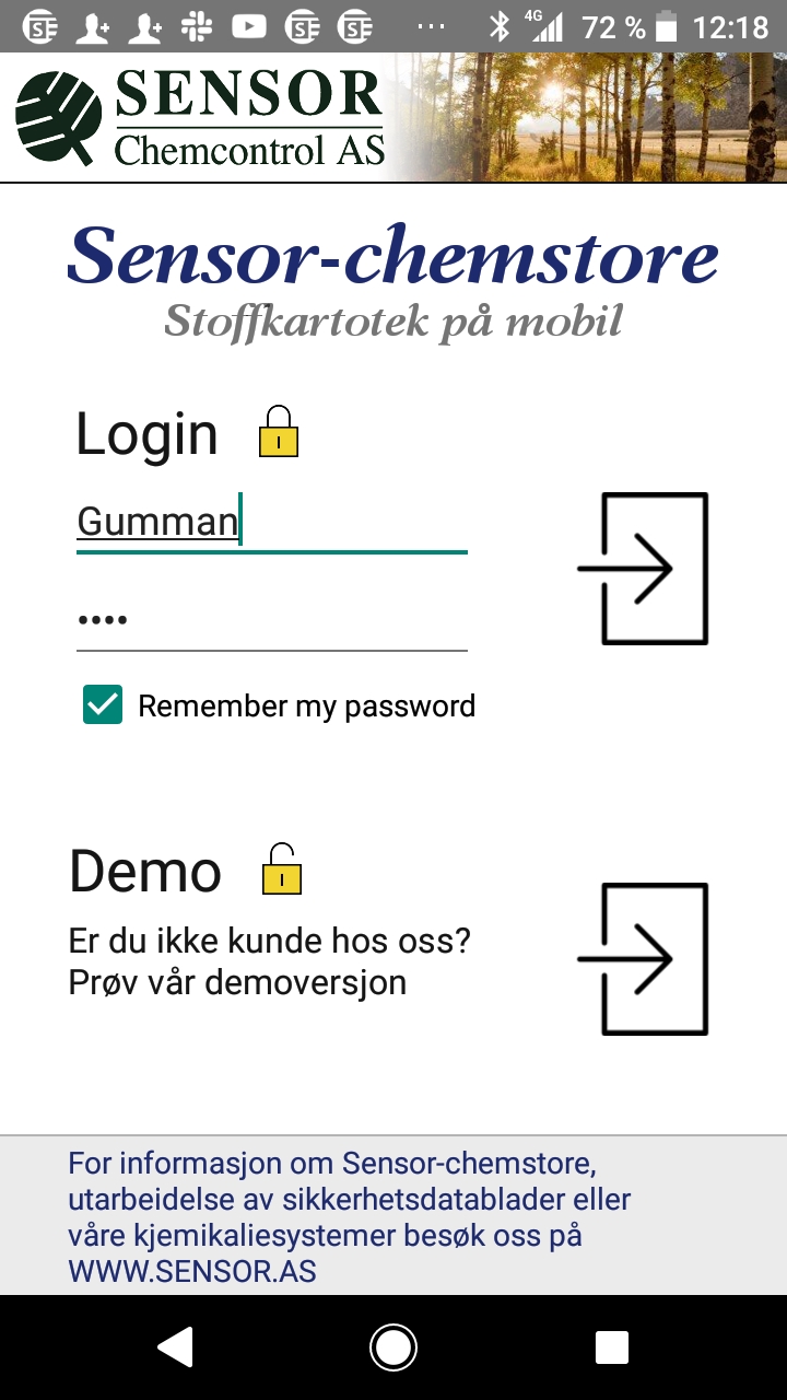 Skjermbilde fra login dialogen