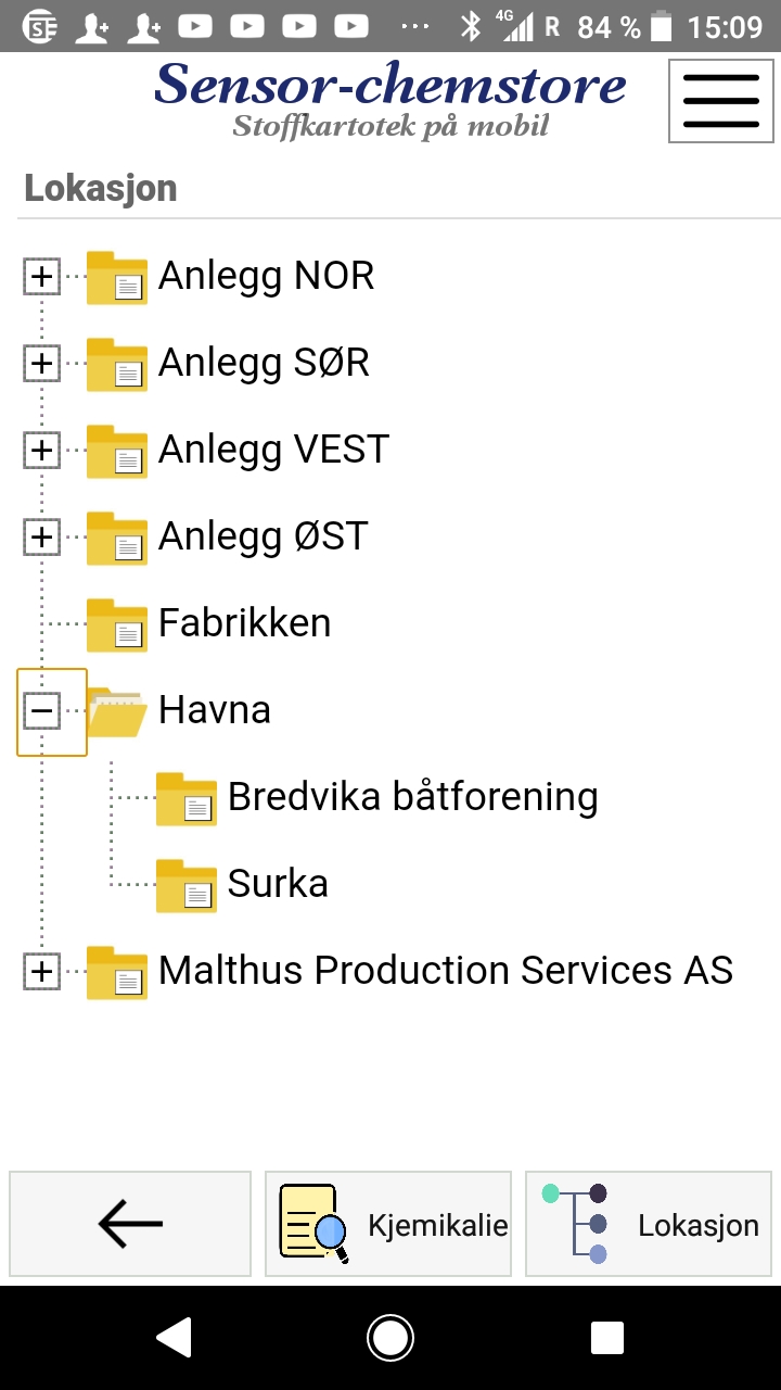 Skjermbilde for navigajon og lokasjoner